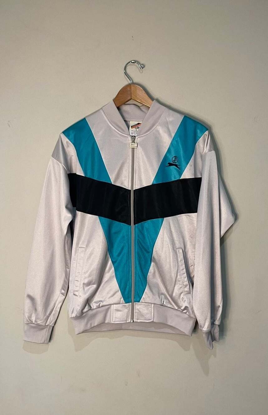 Vintage Slazenger Jimmy Connors Track Jacket Size M Silver Teal Black